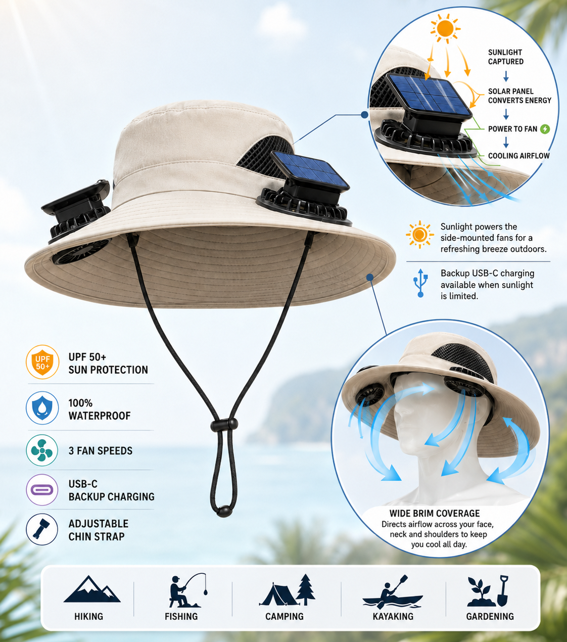 Hawk Explorer - Solar Powered Fan Hat